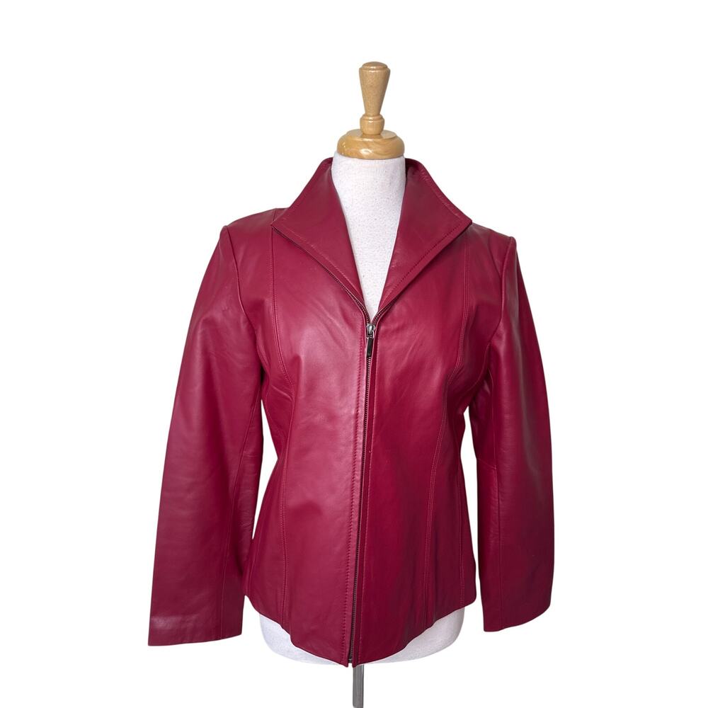 SIENA Vintage Red 100% Leather Zip Up Jacket Size Medium